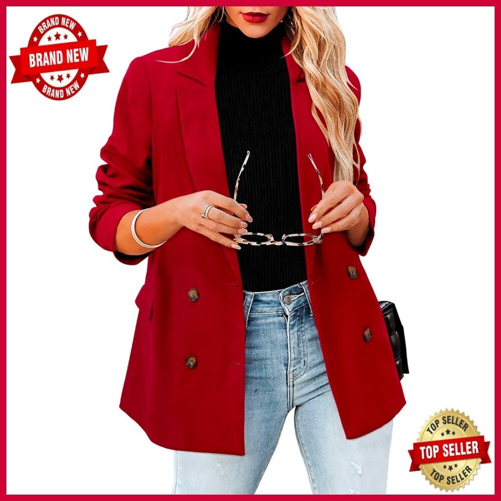 Women's Long Sleeve Blazer Open Front Lightweight Polyester Work Casual